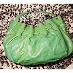 Furla Green Ruched Leather Shoulder Bag Made in Italy